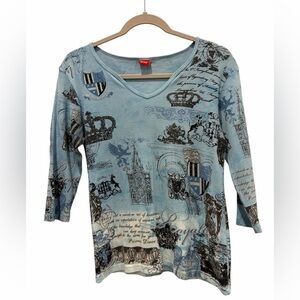 VTG Glima Y2K Grunge Gothic Print Top Size Medium Made in USA Royalty